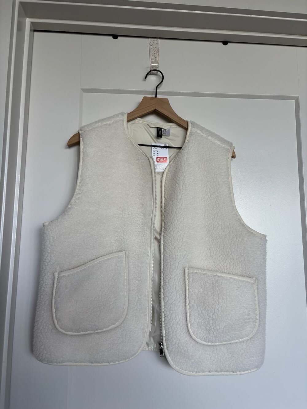 H&M Divided Teddy Fleece Zip-Up Vest Natural White Size M